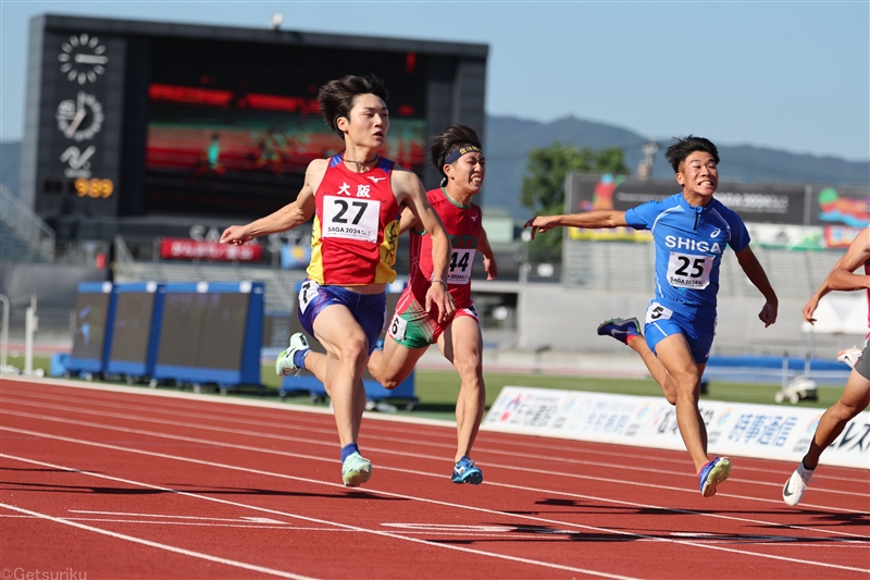 少年100m準決勝で好記録連発!! 男子B菅野翔唯は10秒37の大会新 男子A西岡尚輝は10秒10w／佐賀国スポ